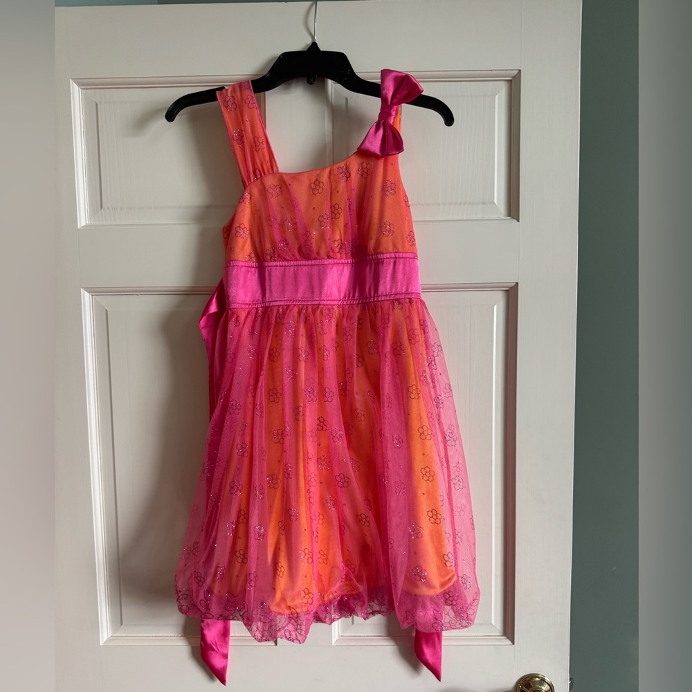 My Michelle Orange and Pink Floral Kids Dress